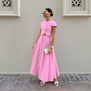 Pink V-Neck Two-Piece Set