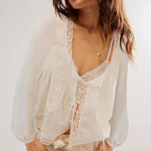 French Lace Ruffle Neck Blouse