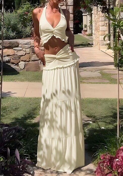 V-Neck Ruffle Halter Dress Set - Image 10