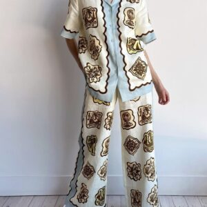 Linen Blend Printed Shirt and Shorts Set