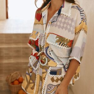 Printed Button Up Shirt and Shorts Set