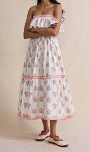 Floral Ruffle Trim Midi Dress