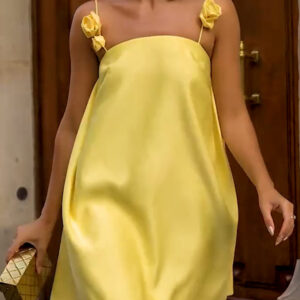 Yellow Backless 3D Floral Mini Dress