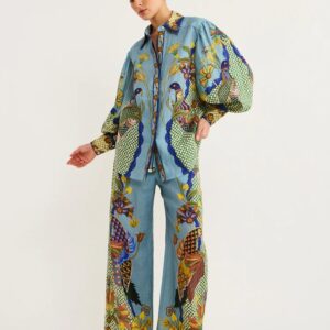 Tropical Print Puff Sleeve Set