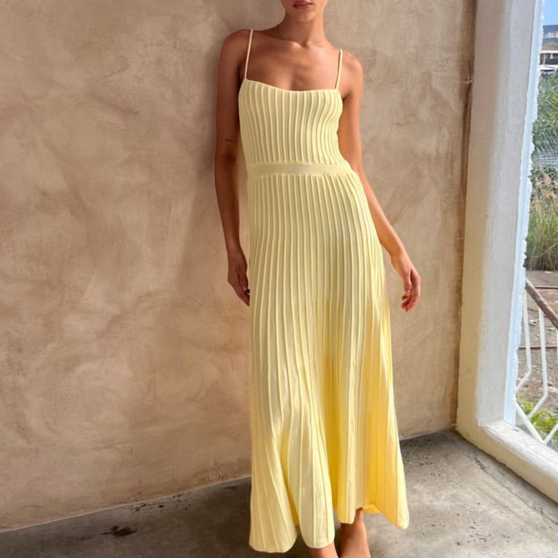 Pleated Knit Maxi Dress