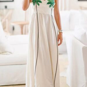 Tropical Palm Print Tie-Back Maxi Dress