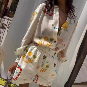 Linen Blend Printed Shirt and Shorts Set