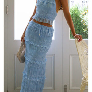 Sleeveless Chiffon Smocked Waist Two-Piece Set